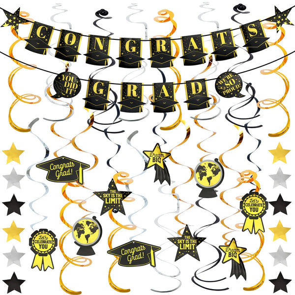 19-Pieces: Banner "Congrats Grad" + Hanging Decor Holiday Decor & Apparel - DailySale