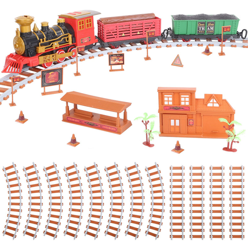 193-Piece: Electric Train Set Steam Locomotive Passenger Coach Coal Car Christmas Train Toys & Games - DailySale
