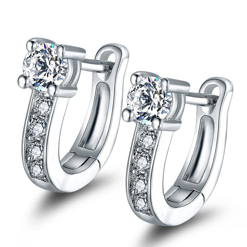18K White Gold Plated Huggie Earrings with Swarovski Crystals - DailySale, Inc
