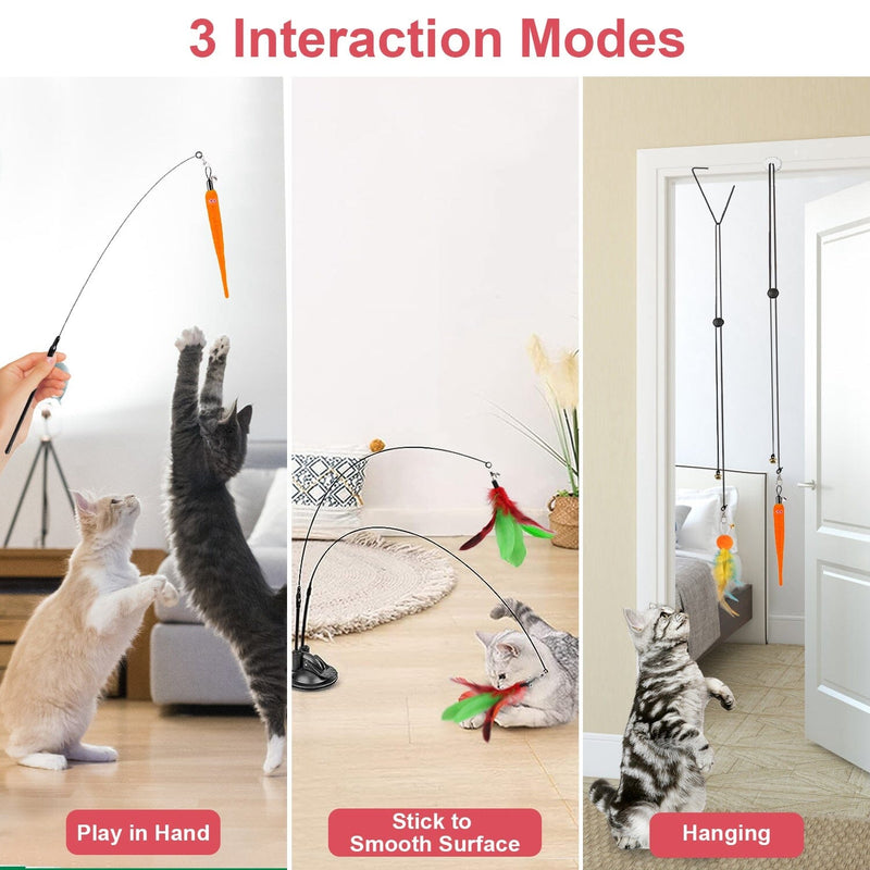 2 Cat Wand Toys with Suction Cup Double Head Interactive Cat Feather Toy Pet Supplies - DailySale