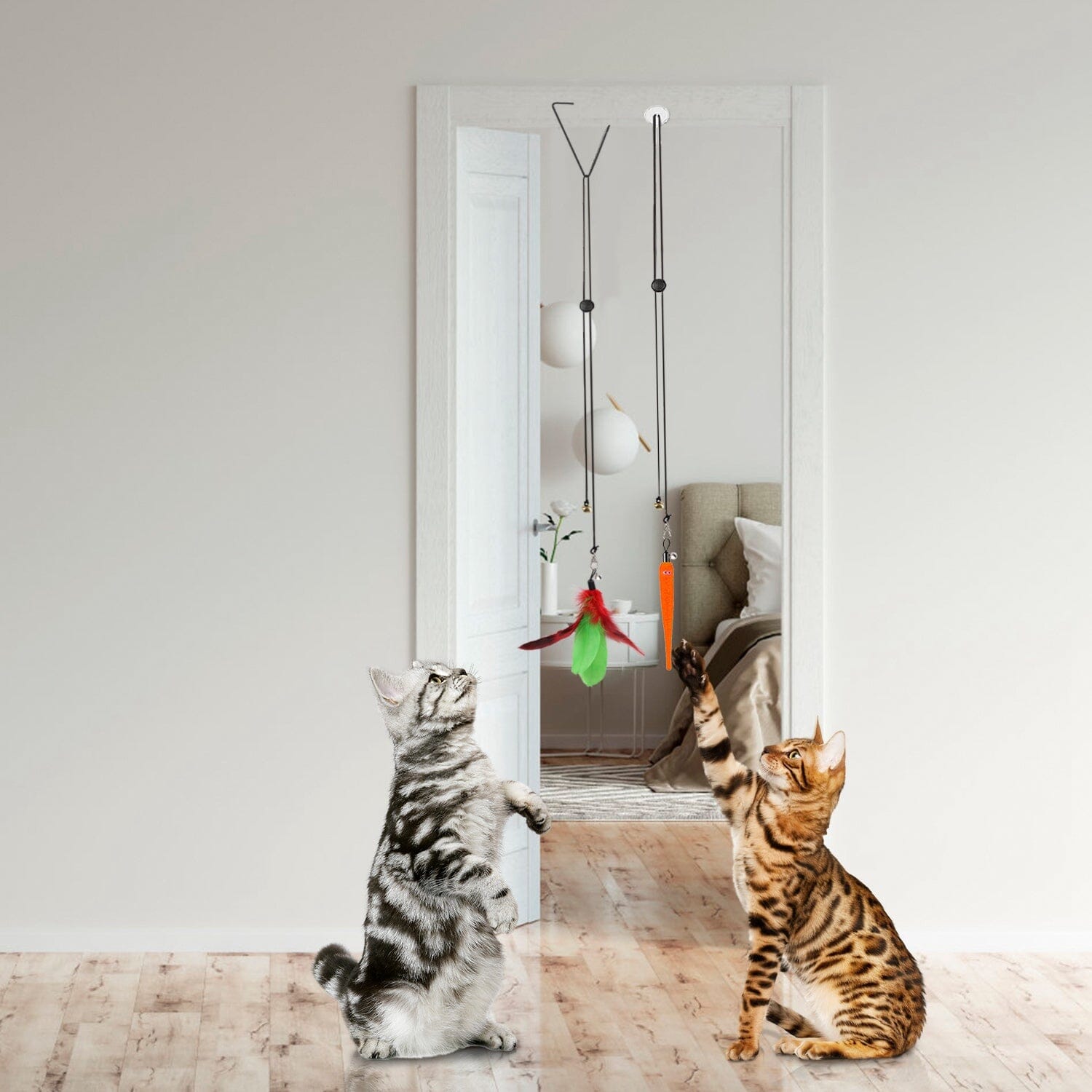 2 Cat Wand Toys with Suction Cup Double Head Interactive Cat Feather Toy Pet Supplies - DailySale