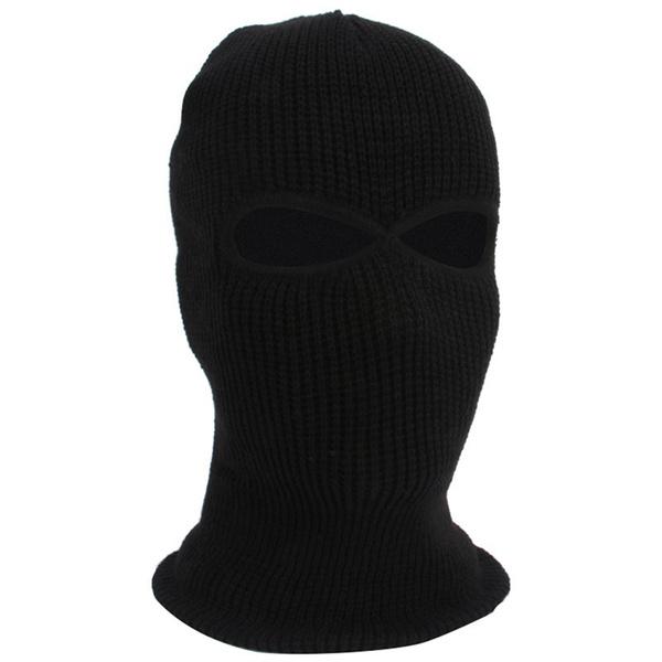 2 Holes Full Face Cover Hood Knitted Balaclava Face Mask Sports & Outdoors Black - DailySale