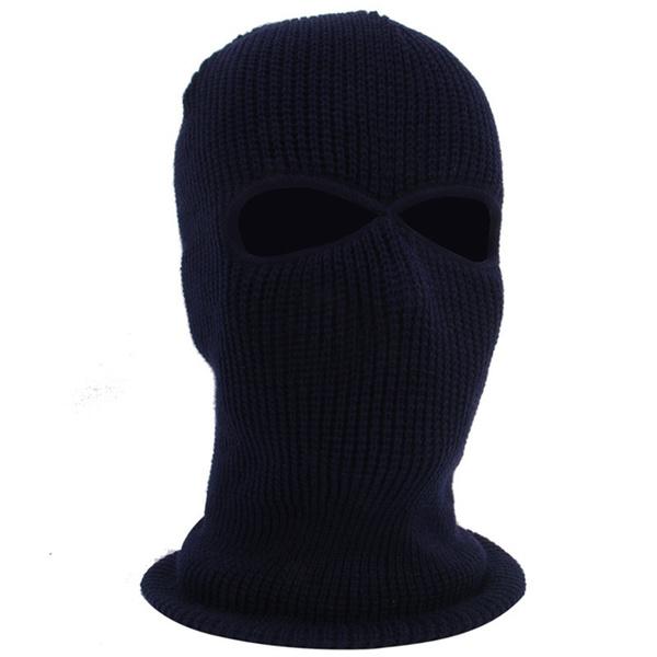2 Holes Full Face Cover Hood Knitted Balaclava Face Mask Sports & Outdoors Navy - DailySale