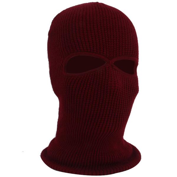 2 Holes Full Face Cover Hood Knitted Balaclava Face Mask Sports & Outdoors Wine Red - DailySale