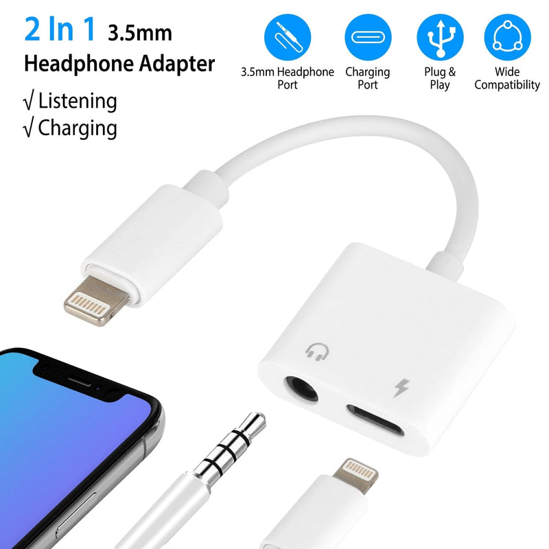 2-in-1 3.5mm Headphone Adapter Charger Audio Splitter Dongle Mobile Accessories - DailySale