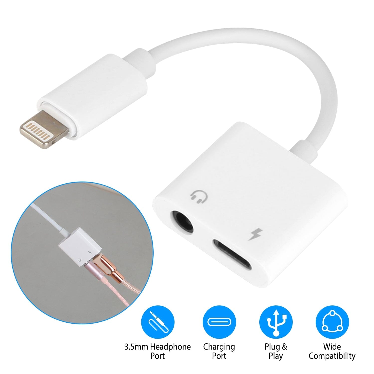 2-in-1 3.5mm Headphone Adapter Charger Audio Splitter Dongle Mobile Accessories - DailySale