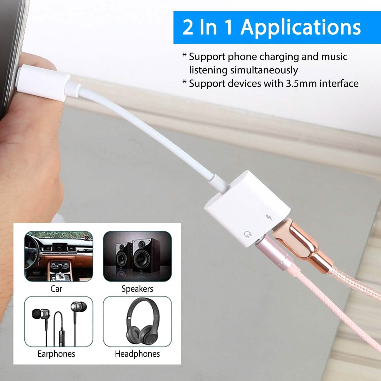 2-in-1 Headphone Adapter Charger Audio Splitter Dongle
