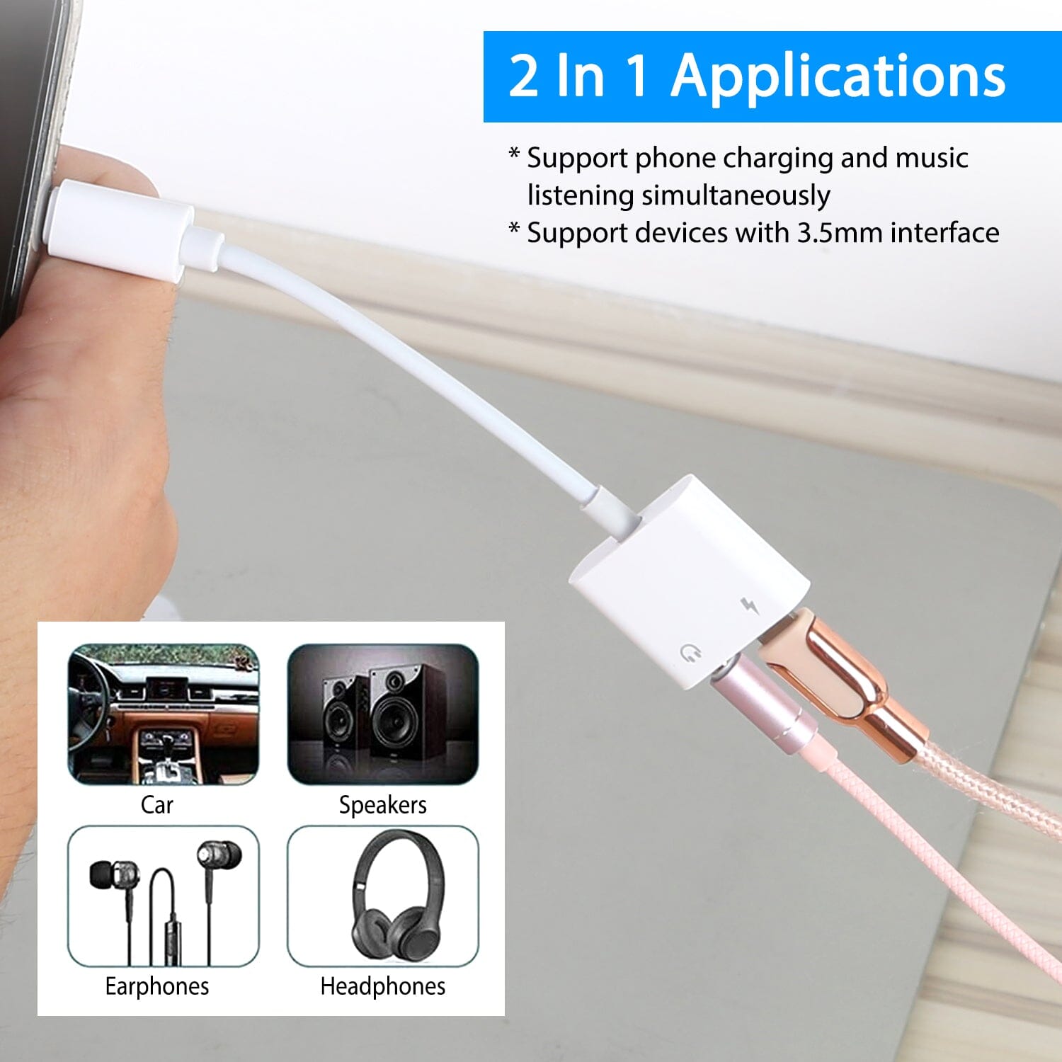 2-in-1 3.5mm Headphone Adapter Charger Audio Splitter Dongle Mobile Accessories - DailySale