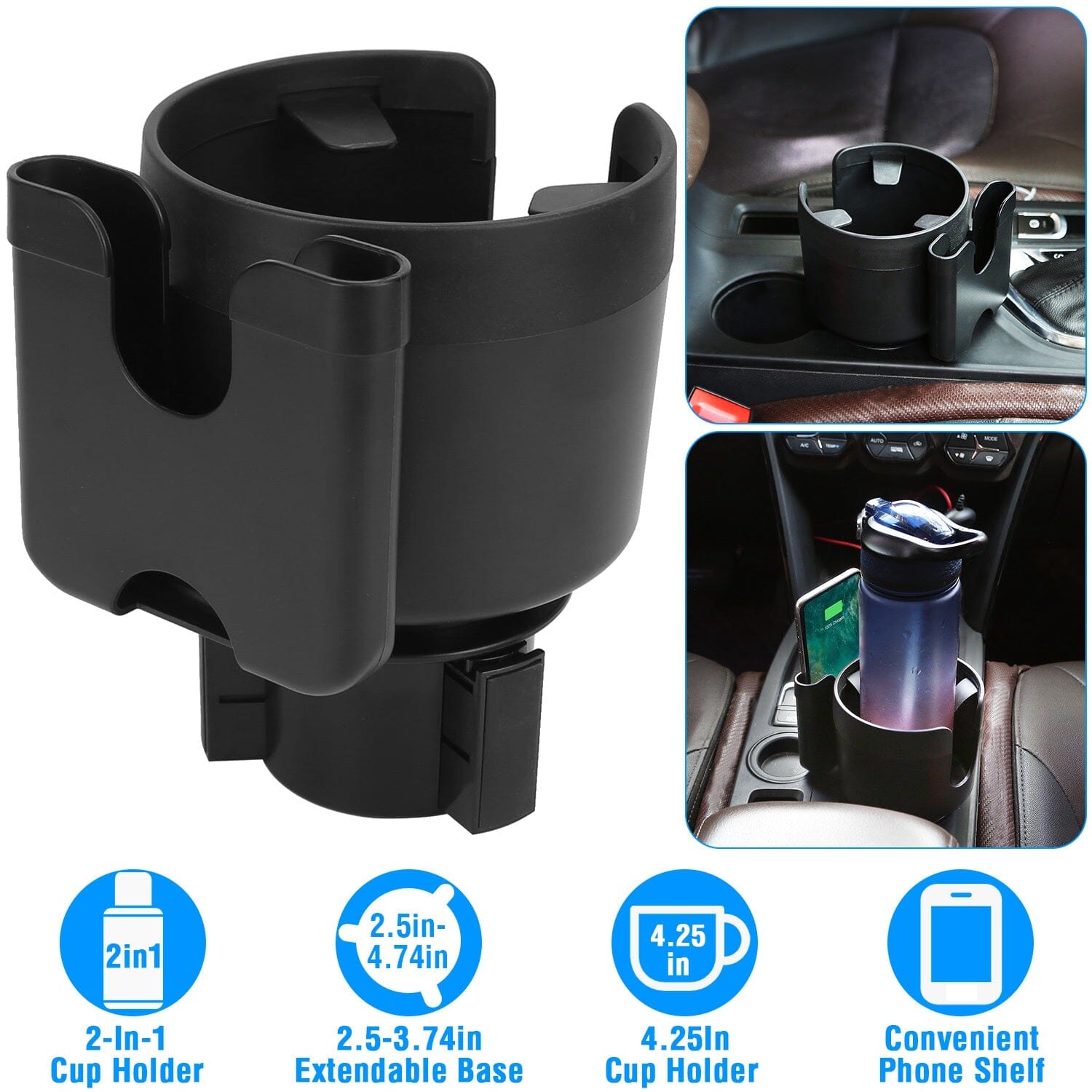 2-in-1 Car Cup Holder with Phone Holder Adjustable Base Automotive - DailySale