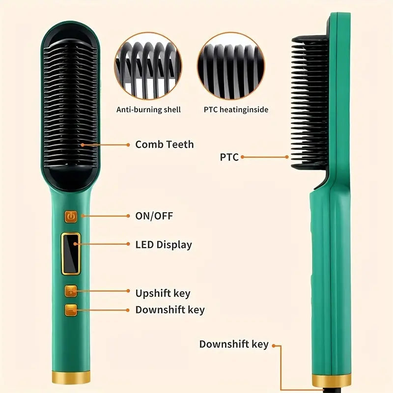 2-in-1 Electric Hair Straightener Brush Curling Comb Beauty & Personal Care - DailySale