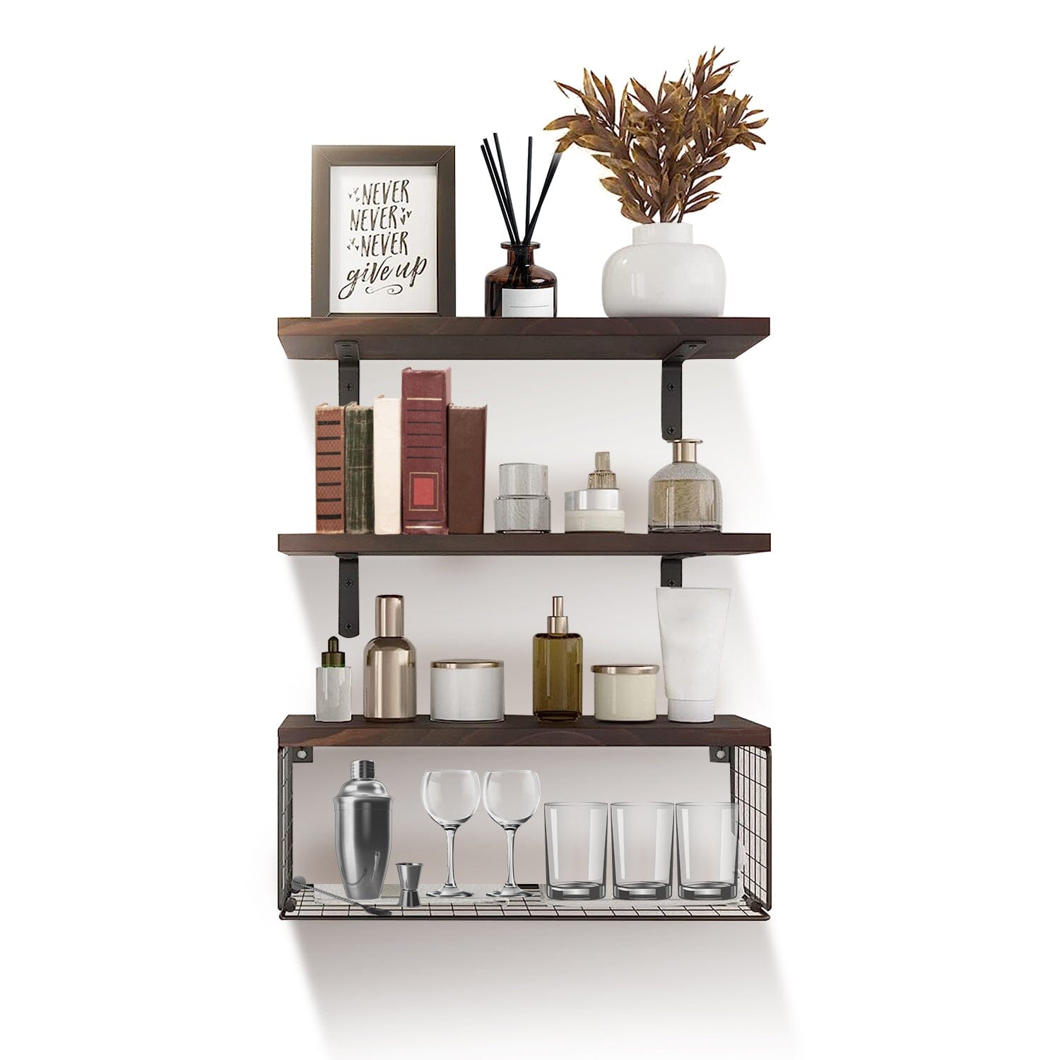 2-in-1 Floating Shelves Wall Mounted with Storage Basket Closet & Storage - DailySale