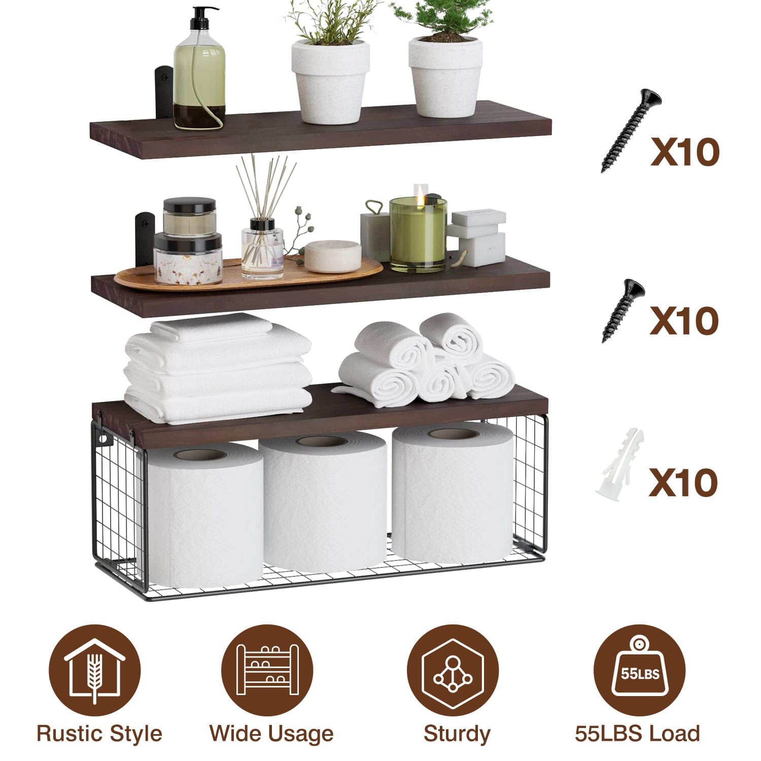 2-in-1 Floating Shelves Wall Mounted with Storage Basket Closet & Storage - DailySale