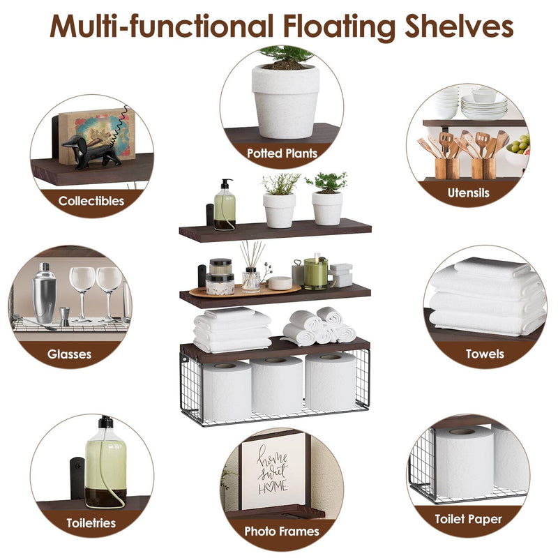 2-in-1 Floating Shelves Wall Mounted with Storage Basket Closet & Storage - DailySale