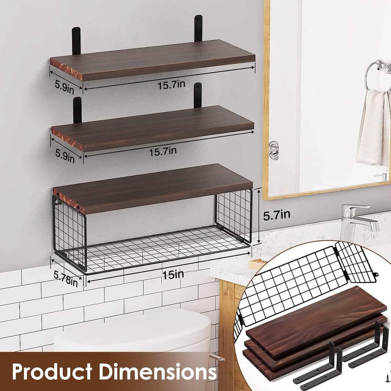 2-in-1 Floating Shelves Wall Mounted with Storage Basket Closet & Storage - DailySale