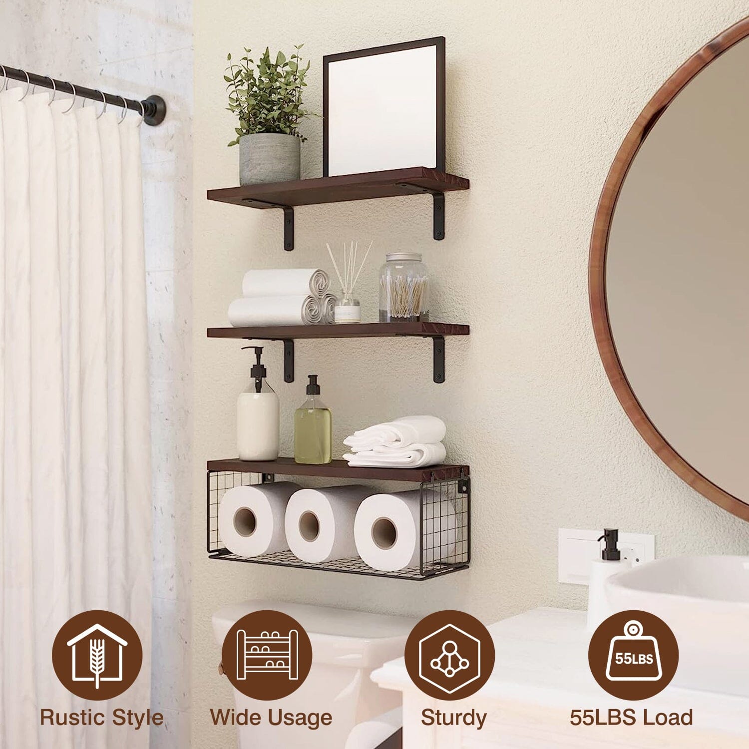 2-in-1 Floating Shelves Wall Mounted with Storage Basket Closet & Storage - DailySale