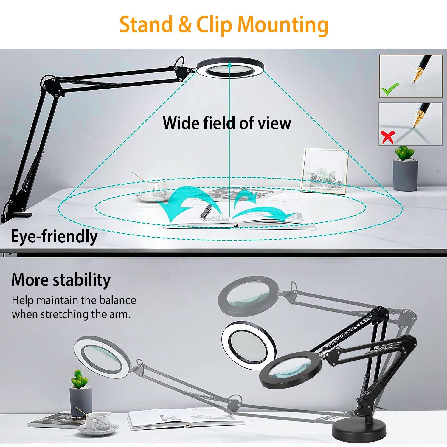 2-in-1 LED Magnifier Desk Lamp with 8x Magnifying Glass Indoor Lighting - DailySale