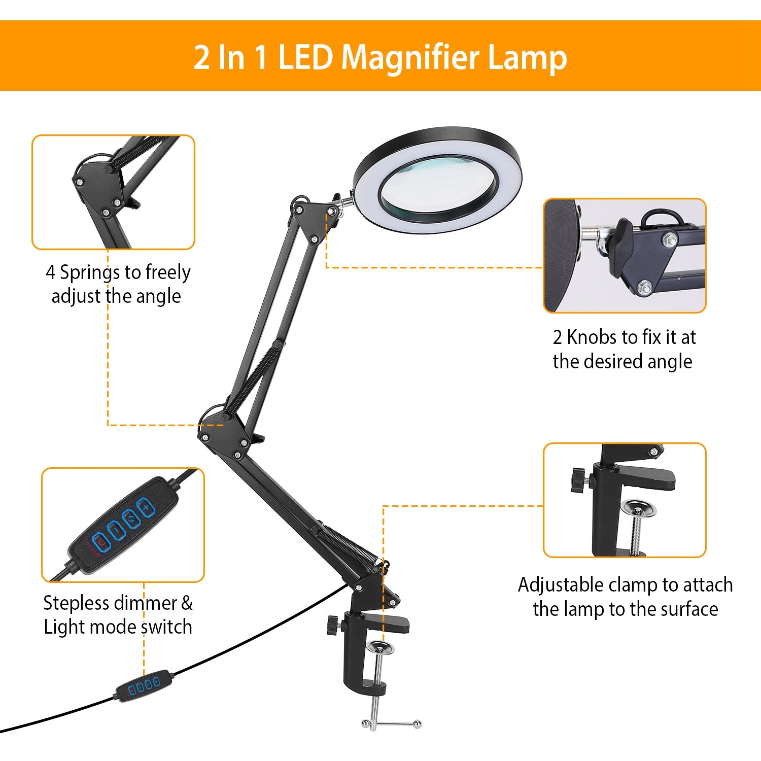 2-in-1 LED Magnifier Desk Lamp with 8x Magnifying Glass Indoor Lighting - DailySale