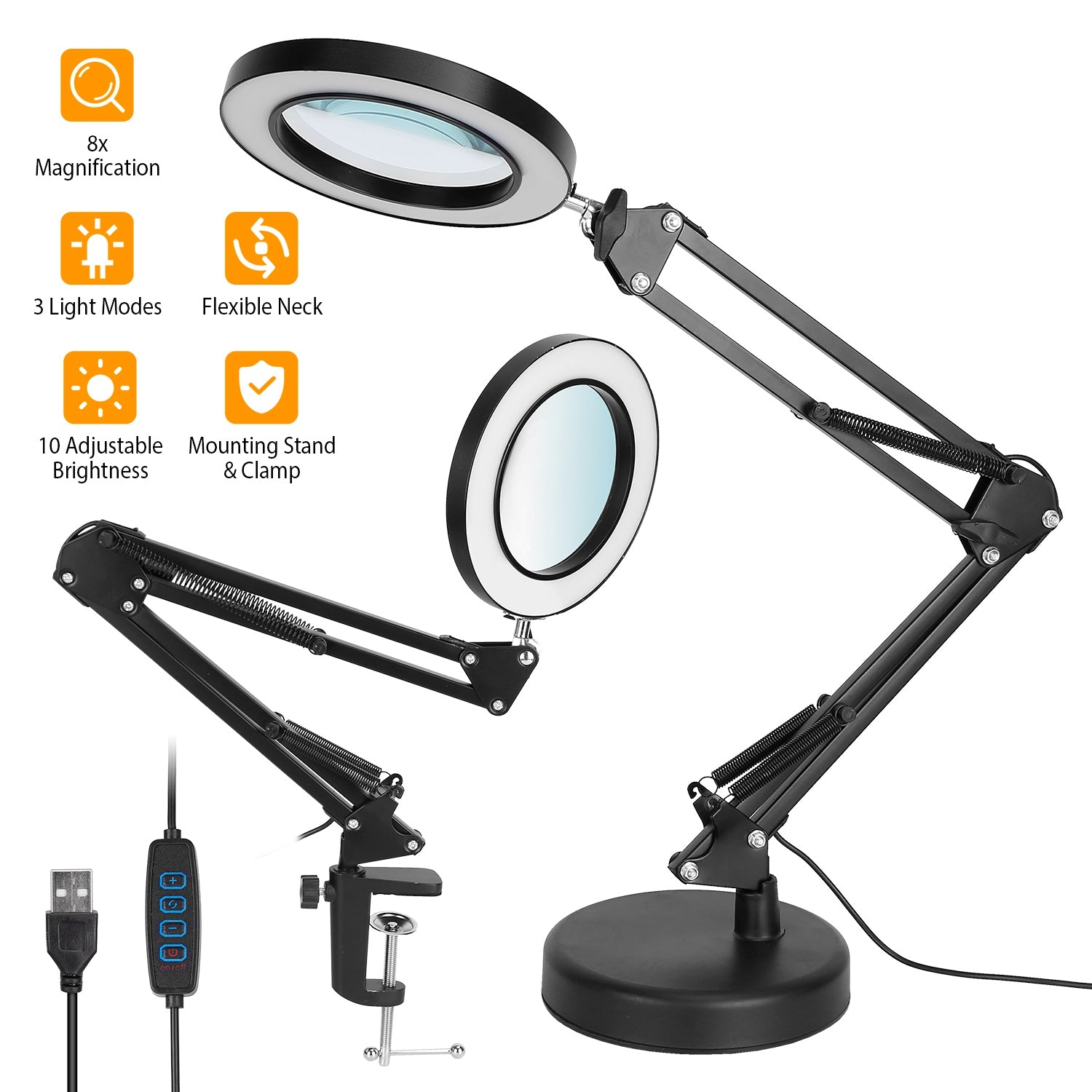 2-in-1 LED Magnifier Desk Lamp with 8x Magnifying Glass Indoor Lighting - DailySale