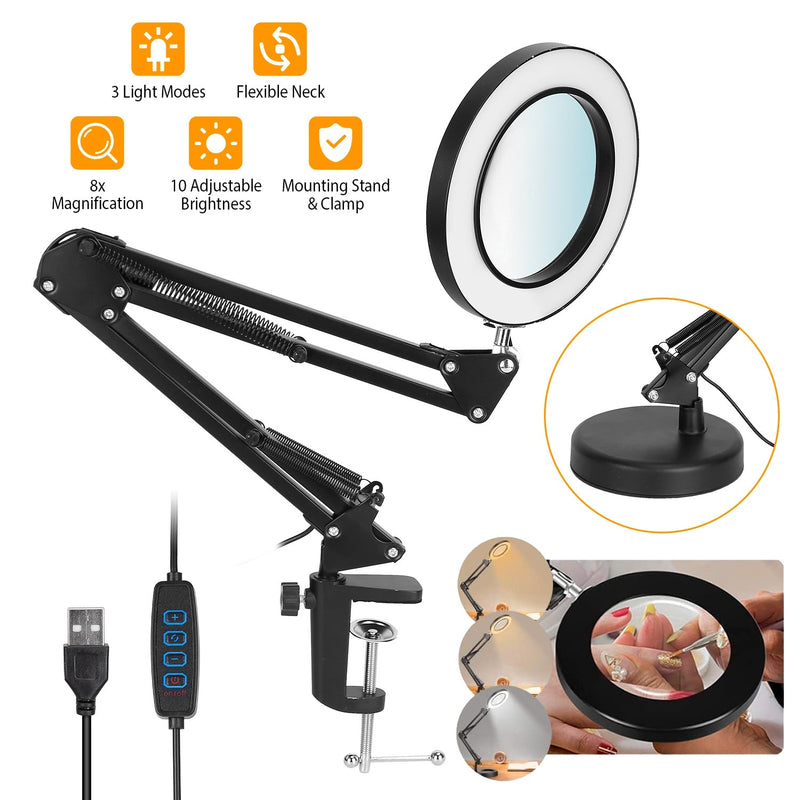 2-in-1 LED Magnifier Desk Lamp with 8x Magnifying Glass Indoor Lighting - DailySale