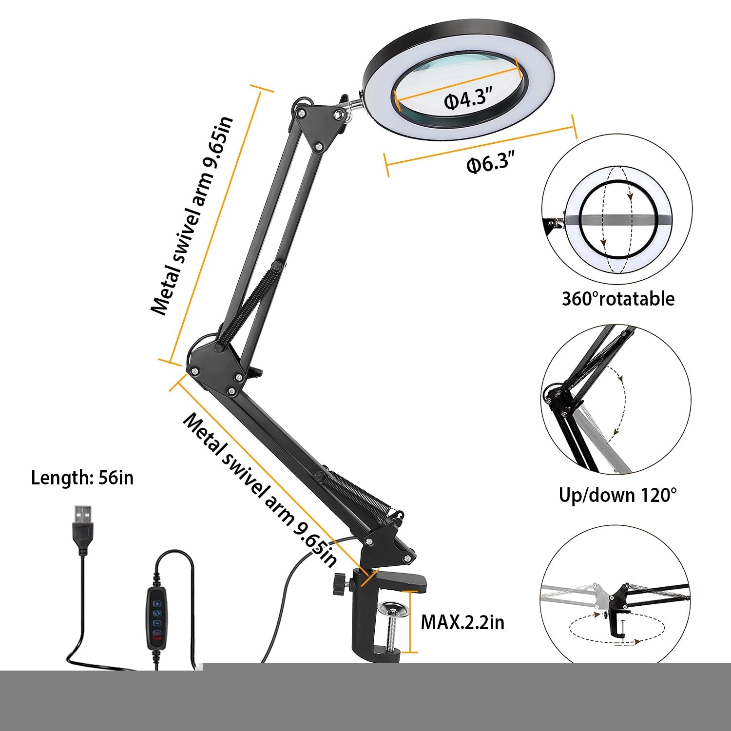 2-in-1 LED Magnifier Desk Lamp with 8x Magnifying Glass Indoor Lighting - DailySale