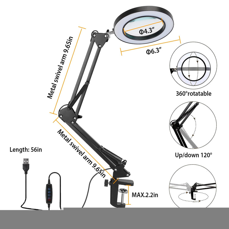 5X Magnifying Glass Light Magnifying Desk Lamp with Clamp 72 pcs LED  Lighted Magnifier for Close