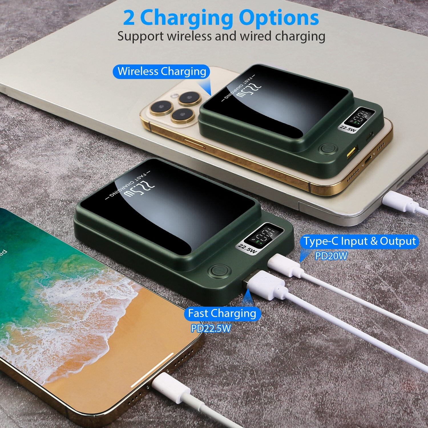 2-in-1 Magnetic Wireless Power Bank 10000mAh PD20W Fast Charger Mag Safe Mobile Accessories - DailySale