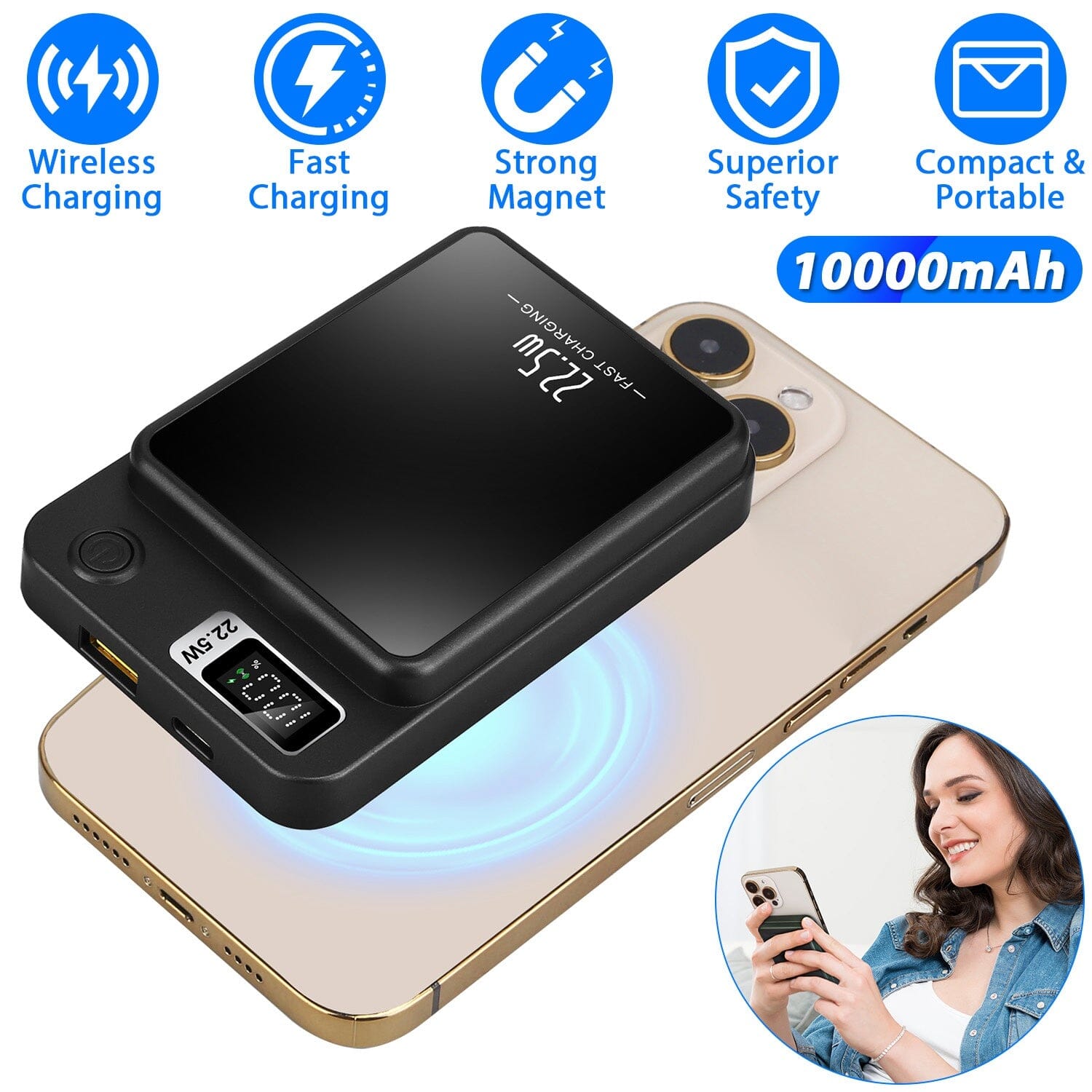 2-in-1 Magnetic Wireless Power Bank 10000mAh PD20W Fast Charger Mag Safe Mobile Accessories - DailySale