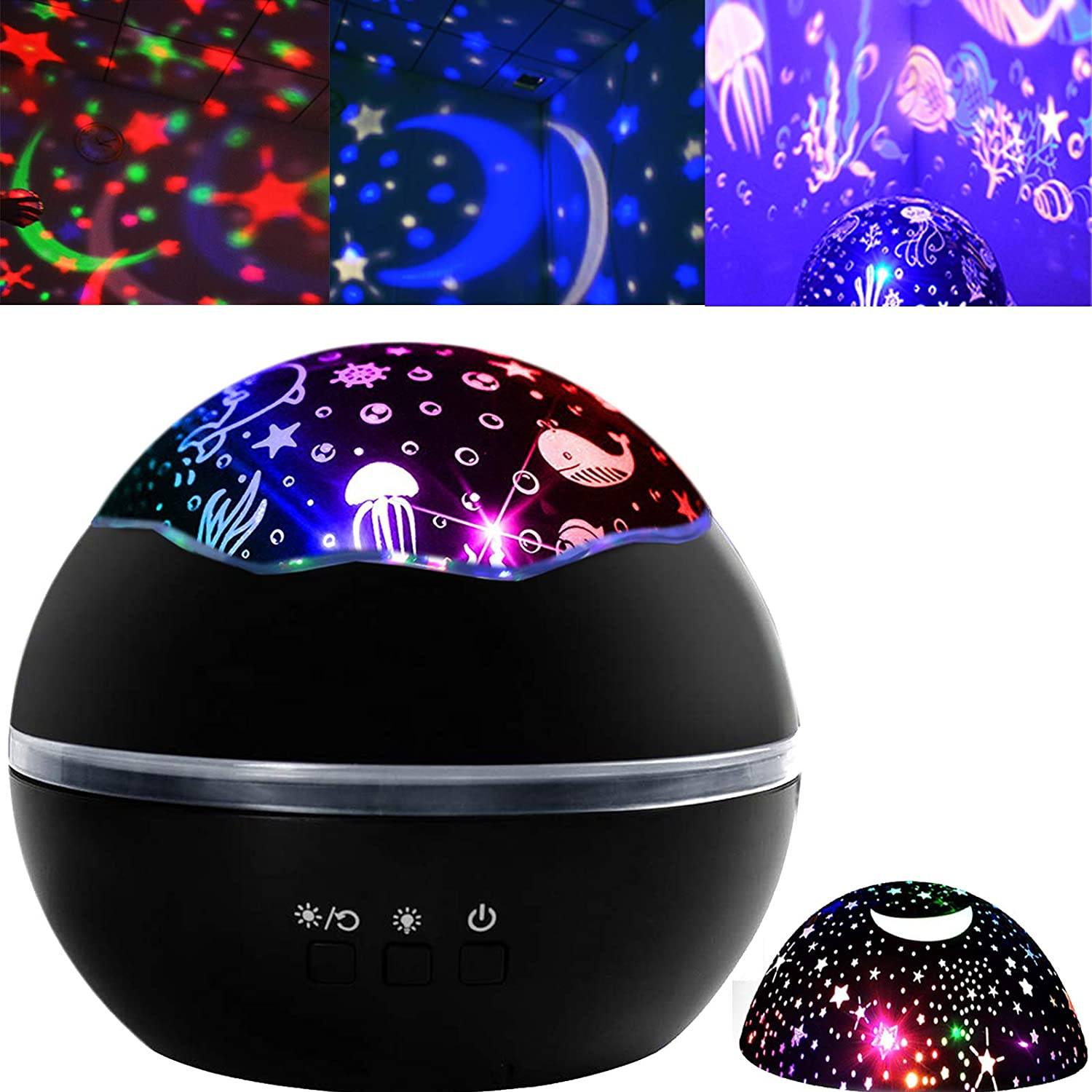 2-in-1 Ocean Star Night Light Projector Lamp 360 Degree Rotating Indoor Lighting Black - DailySale