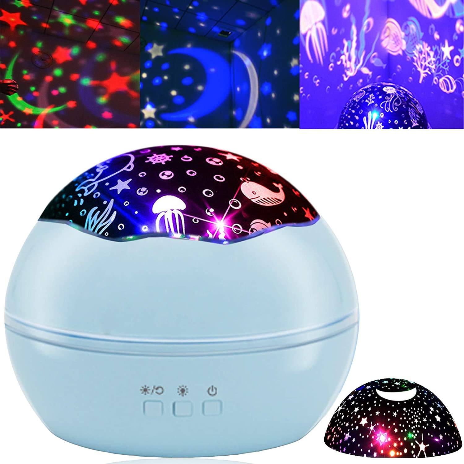 2-in-1 Ocean Star Night Light Projector Lamp 360 Degree Rotating Indoor Lighting Blue - DailySale