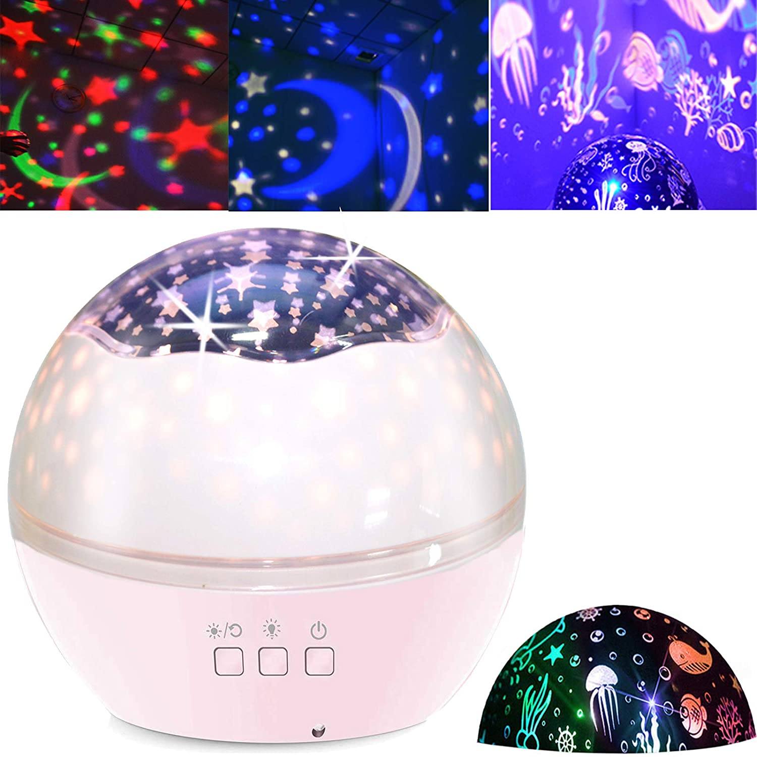 2-in-1 Ocean Star Night Light Projector Lamp 360 Degree Rotating Indoor Lighting Pink - DailySale