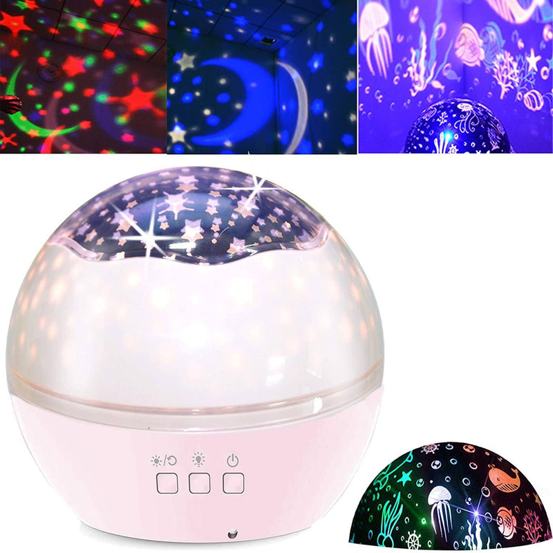 2-in-1 Ocean Star Night Light Projector Lamp 360 Degree Rotating Indoor Lighting Pink - DailySale
