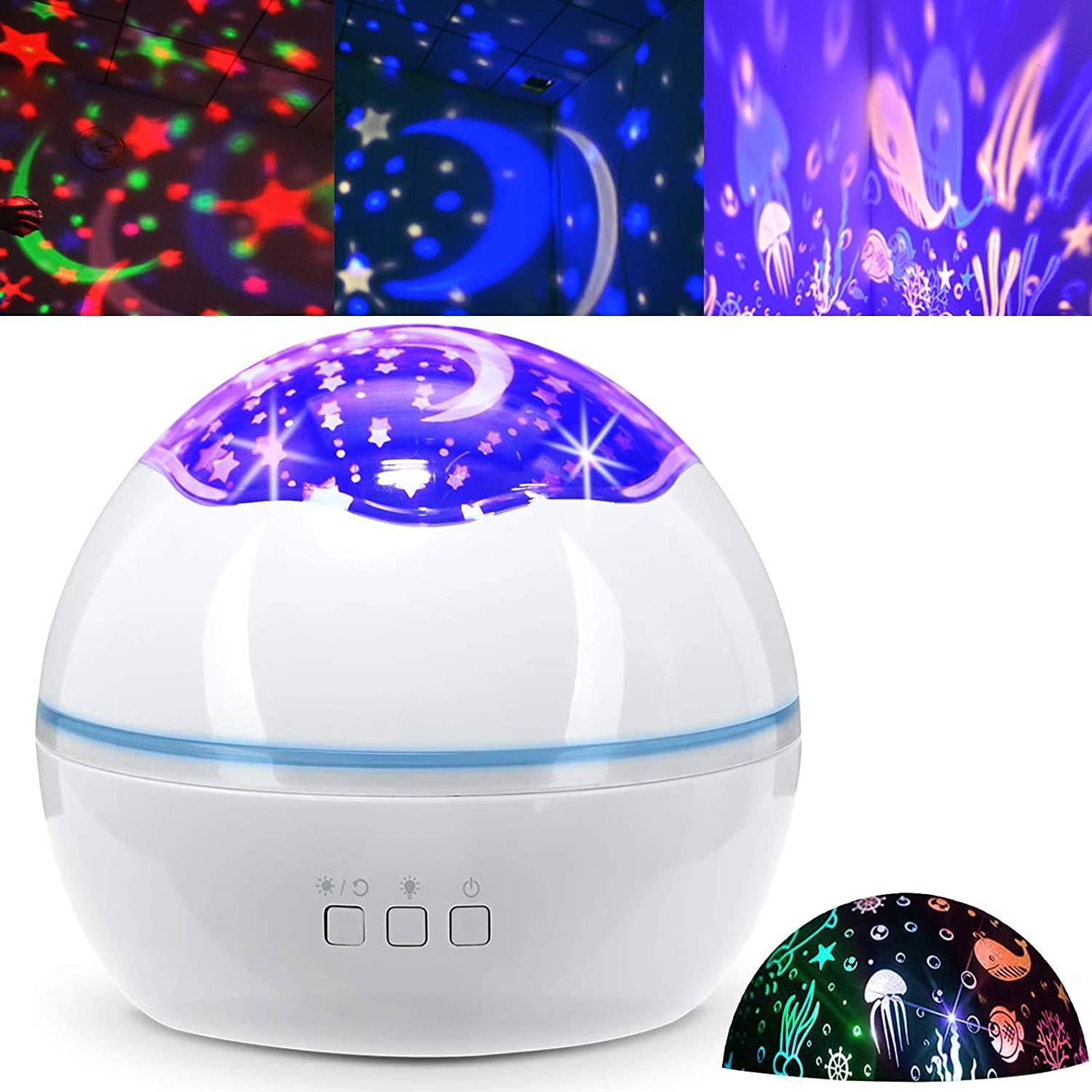 2-in-1 Ocean Star Night Light Projector Lamp 360 Degree Rotating Indoor Lighting White - DailySale