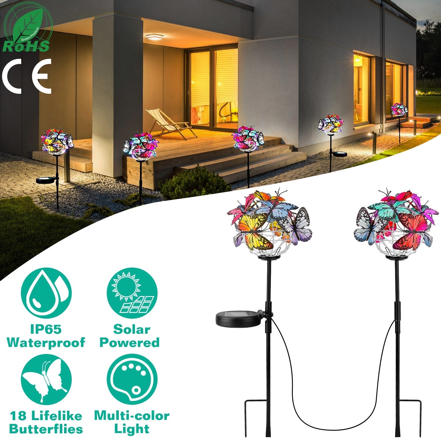 2-in-1 Outdoor Butterfly Solar Light Yard Stake Outdoor Lighting - DailySale