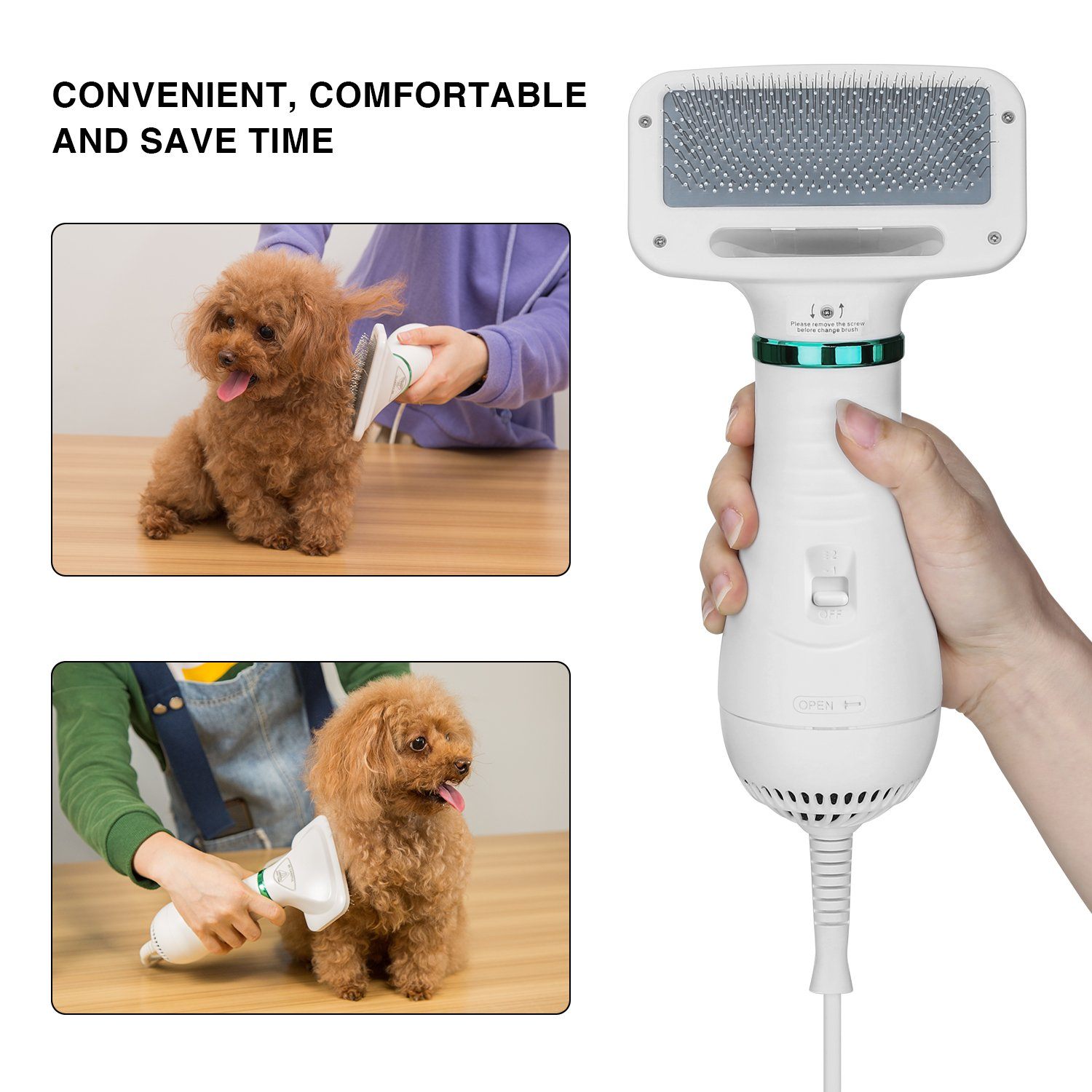 2-in-1 Pet Hair Dryer Blower Slicker Brush Portable Dog Cat Grooming Low Noise Pet Supplies - DailySale