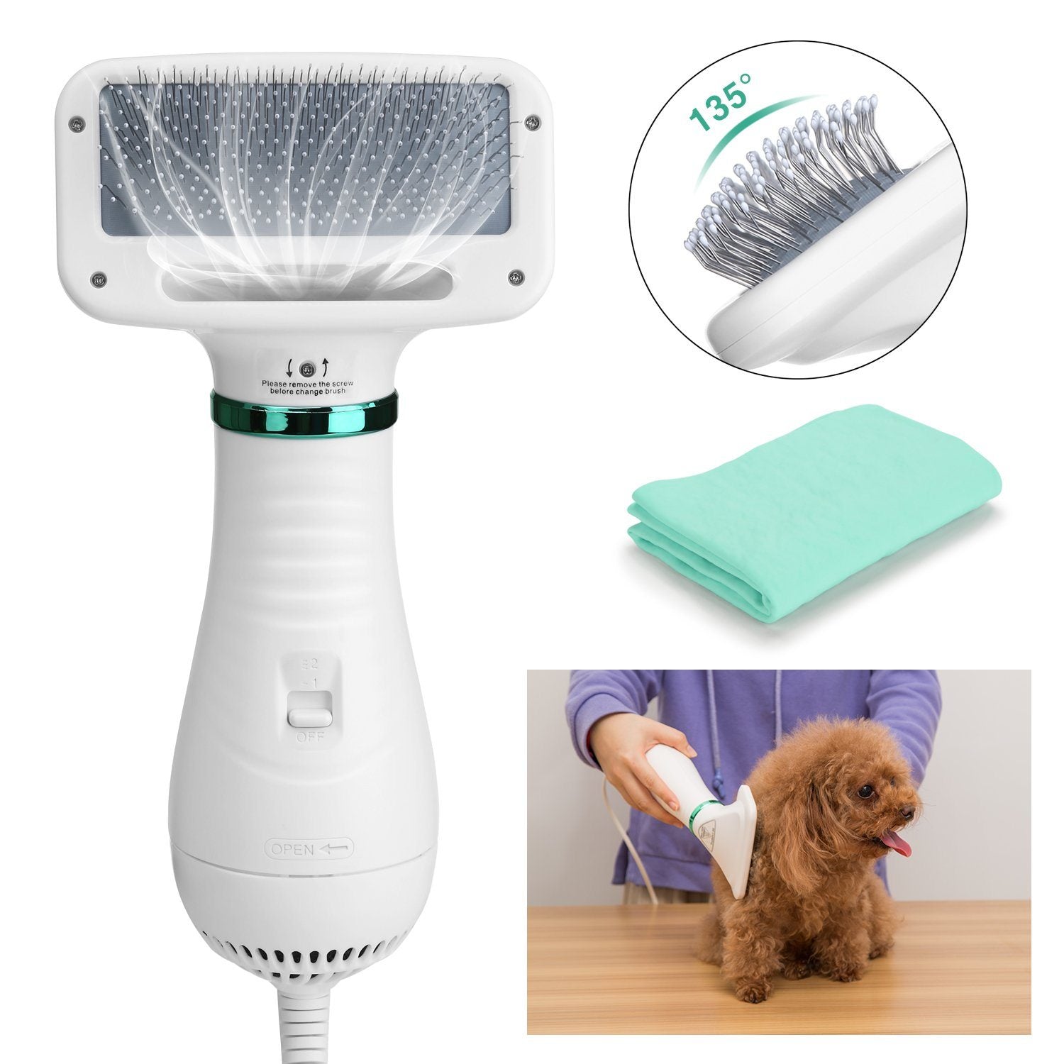 2-in-1 Pet Hair Dryer Blower Slicker Brush Portable Dog Cat Grooming Low Noise Pet Supplies - DailySale