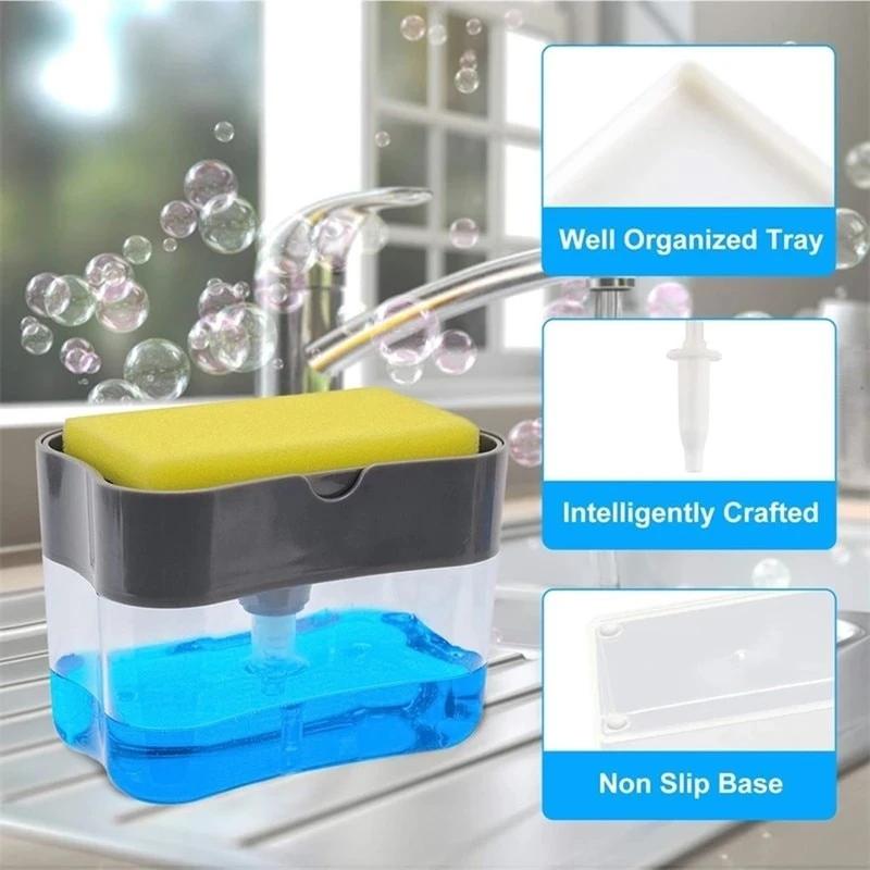 2-in-1 Soap Dispenser Pump with Sponge Holder Kitchen Essentials - DailySale