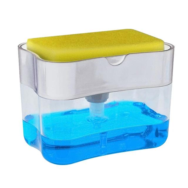 2-in-1 Soap Dispenser Pump with Sponge Holder Kitchen Essentials Silver - DailySale