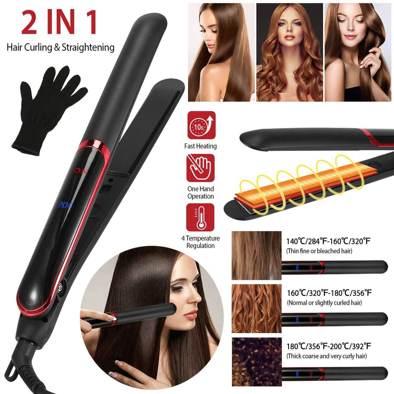 2-in-1 Twist Hair Straightener Ceramic Plate Hair Curler with Temperature Adjust LCD Display Beauty & Personal Care - DailySale