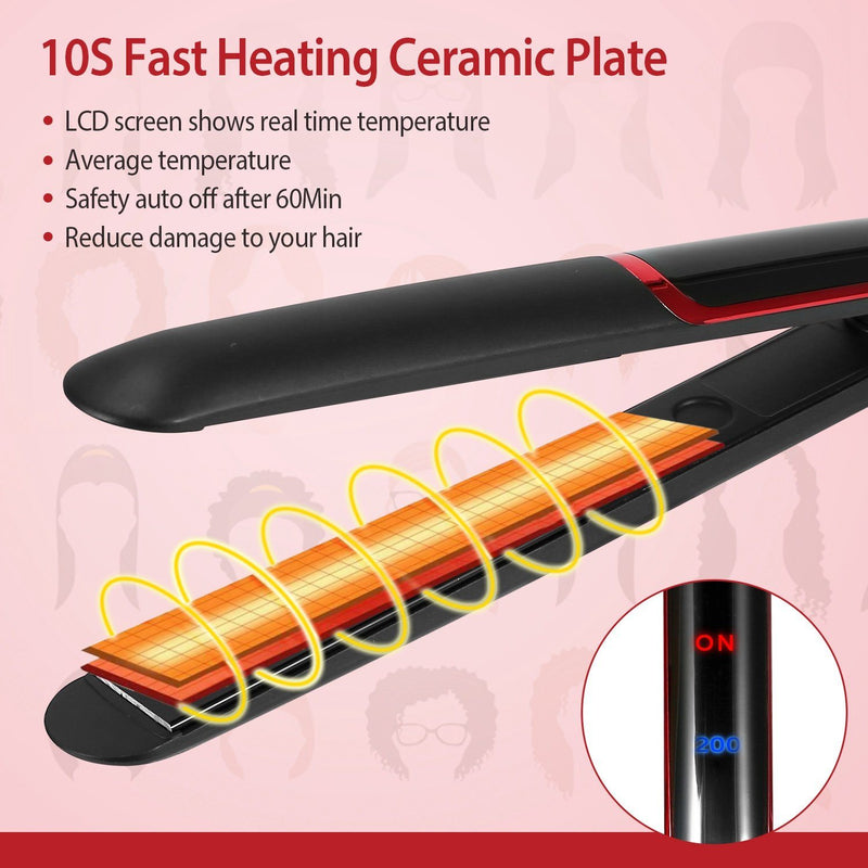 2-in-1 Twist Hair Straightener Ceramic Plate Hair Curler with Temperature Adjust LCD Display Beauty & Personal Care - DailySale