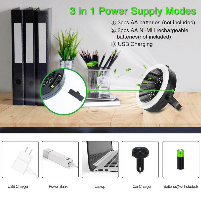 2-in1 Outdoor Battery/USB Operated Portable Camping LED Fan Sports & Outdoors - DailySale