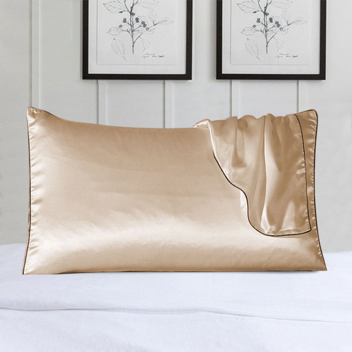 2-Pack 100% Silk Pillow Cover With Trim Bedding Beige - DailySale