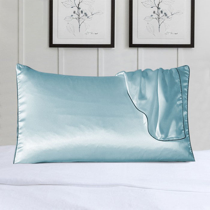 2-Pack 100% Silk Pillow Cover With Trim Bedding Blue - DailySale