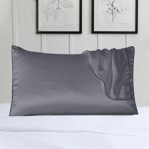 2-Pack: 100% Silk Pillow Cover with Trim Bedding Gray - DailySale
