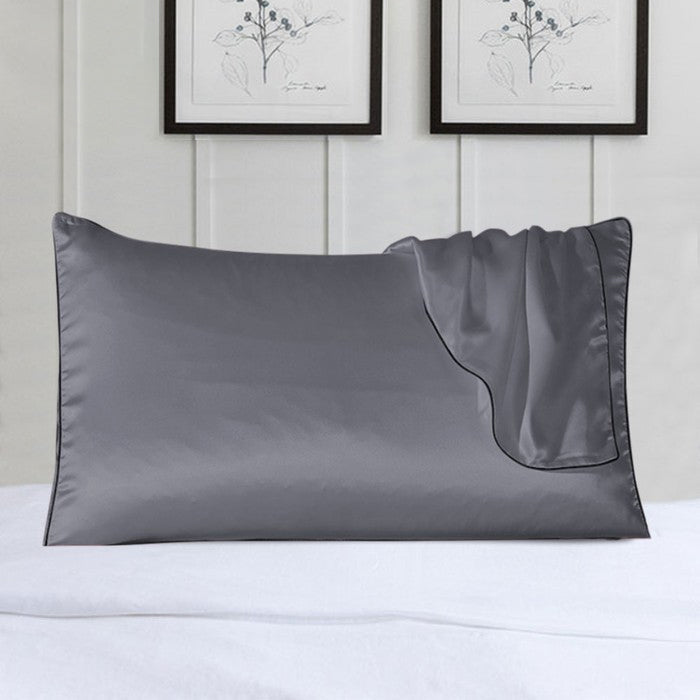 2-Pack 100% Silk Pillow Cover With Trim Bedding Gray - DailySale