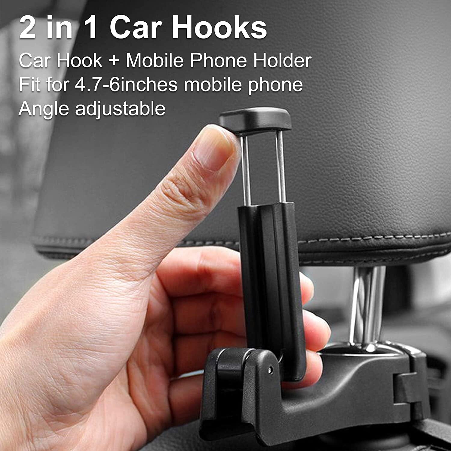 2-Pack: 2-in-1 Car Seat Hooks for Purses and Bags with Phone Holder Automotive - DailySale