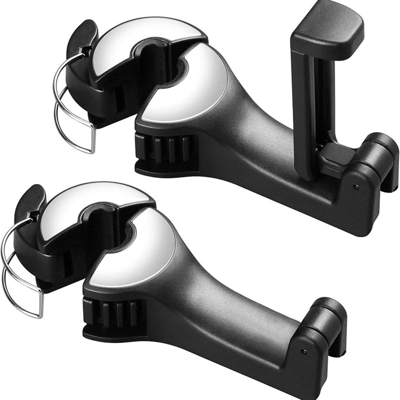 2-Pack: 2-in-1 Car Seat Hooks for Purses and Bags with Phone Holder Automotive Silver - DailySale