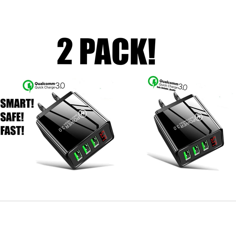 2-Pack: 3 Port LED Fast Quick Charge QC 3.0 USB Hub Display Wall Charger Adapter US Plug Mobile Accessories - DailySale