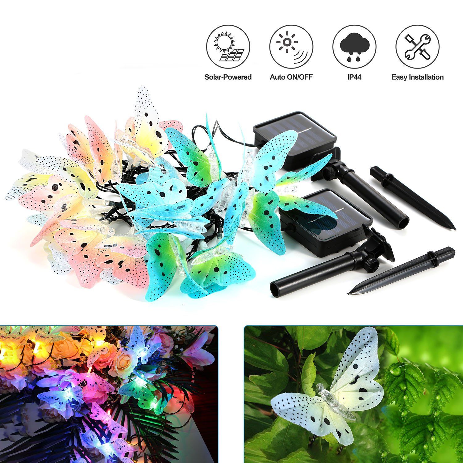 2-Pack: 3.8M Solar String Butterfly Lights Garden & Patio - DailySale