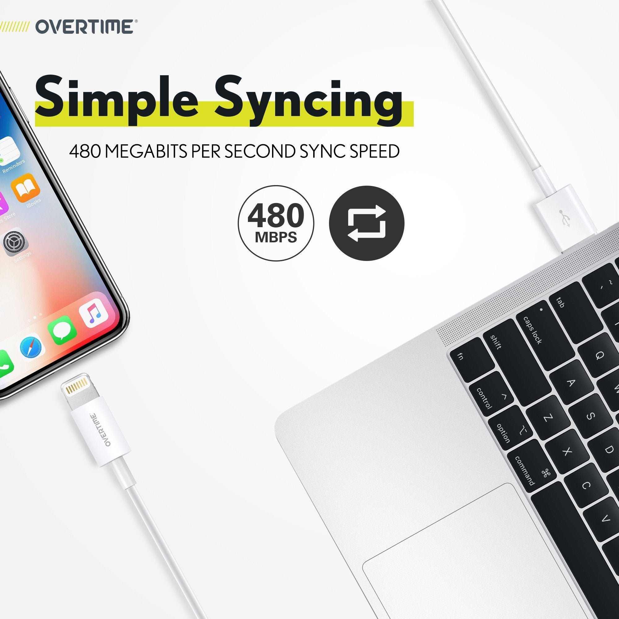 2-Pack: 4 Ft. White Overtime Apple MFI Certified Lightning USB Cable Mobile Accessories - DailySale