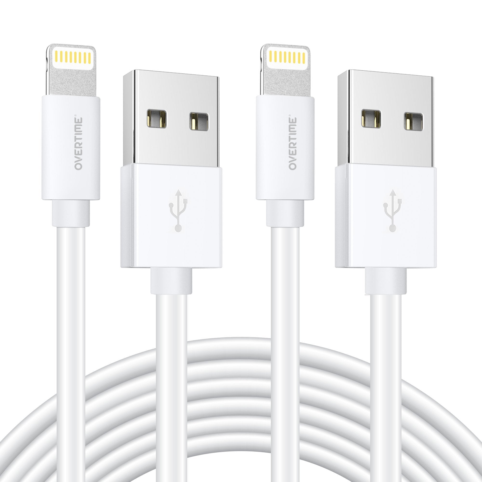 2-Pack: 4 Ft. White Overtime Apple MFI Certified Lightning USB Cable Mobile Accessories - DailySale